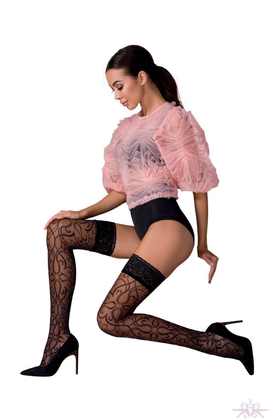 Hold Ups Passion | Passion Black Filigree Sheer Hold Ups