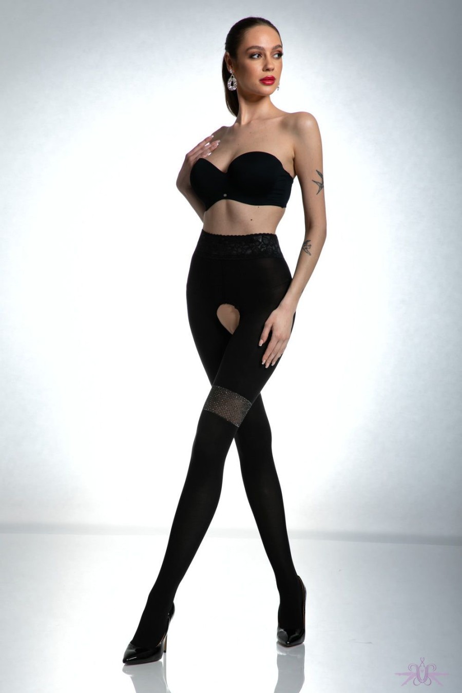 Tights Amour | Amour Glamour 80 Crotchless Black Tights