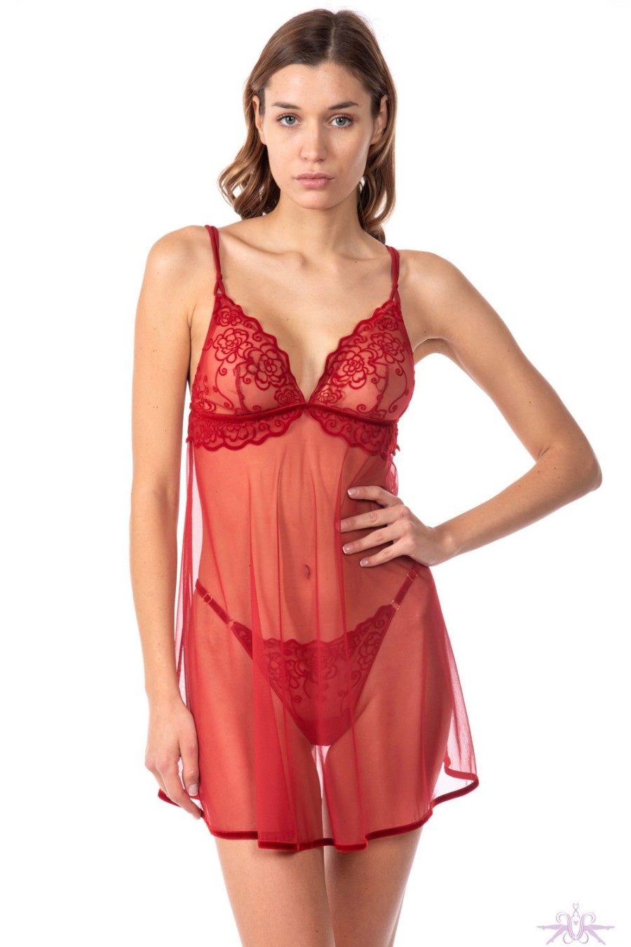 Lingerie Valery | Valery Prestige Camelia Red Chemise