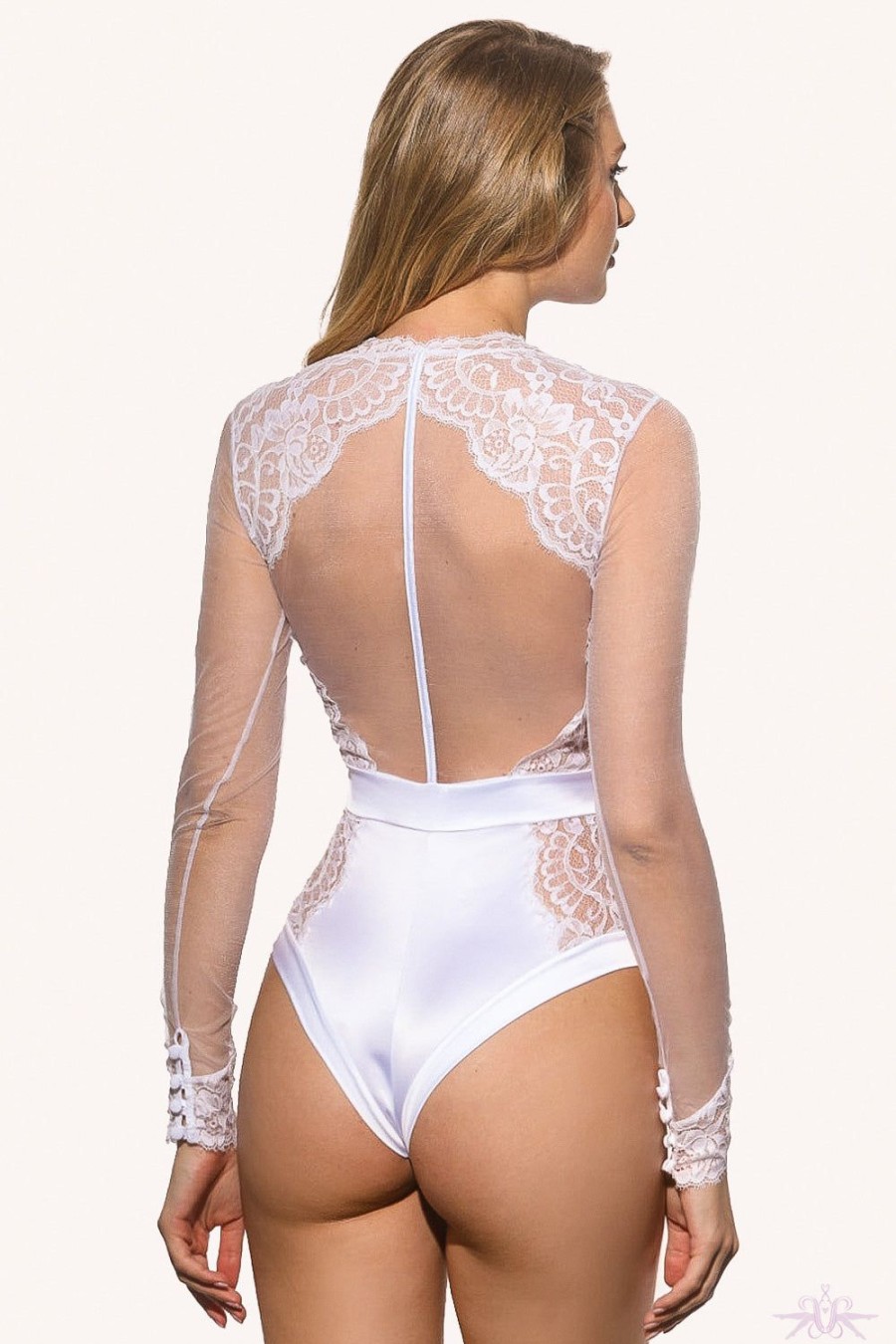 Lingerie Prelude Milano | Prelude Marlene Long Sleeved White Bodysuit