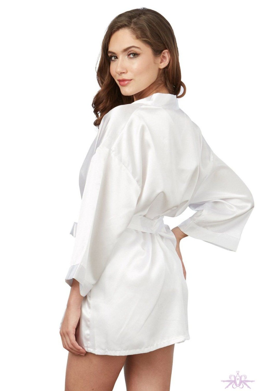 Lingerie Dreamgirl | Dreamgirl Short Satin White Kimono And Chemise