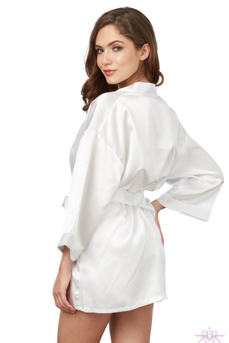 Lingerie Dreamgirl | Dreamgirl Short Satin White Kimono And Chemise