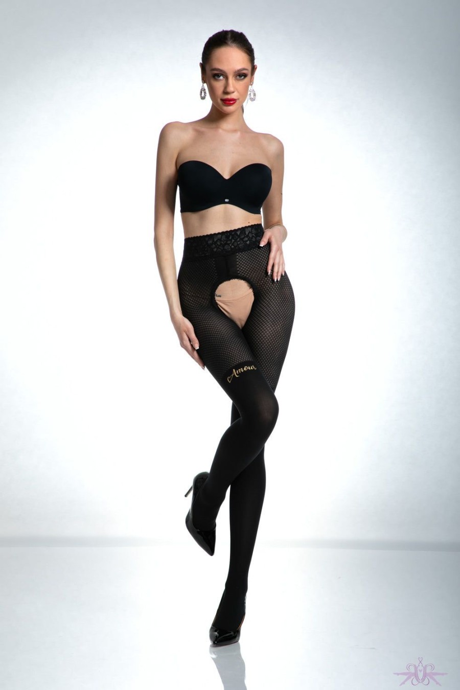 Tights Amour | Amour Cat Girl Crotchless Black Tights