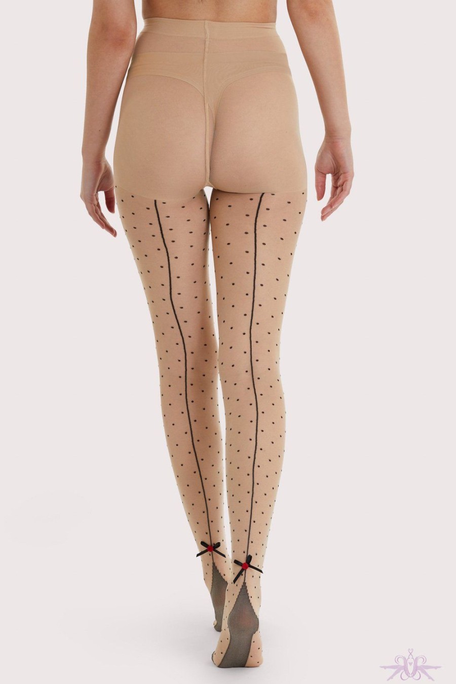 Tights Playful Promises | Playful Promises Dotty Seamed Tights With Bow