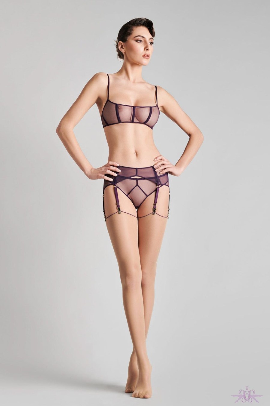 Lingerie Maison Close | Maison Close L'Amoureuse Violet Orchid Suspender Belt